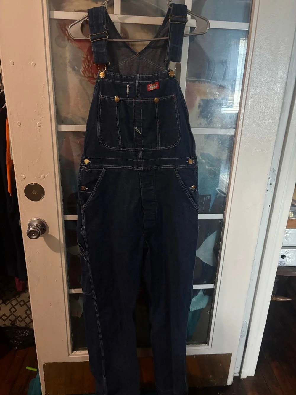 Dickies Men's Navy Blue Relaxed Denim Overalls